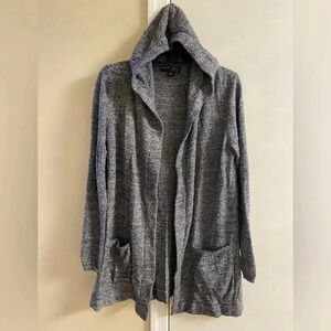 Barefoot Dreams cozy chic lite sweater cardigan open front‎ hooded navy Medium